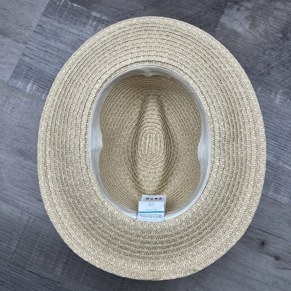 Columbia Straw Beach Sun Floppy Hat Unisex‎ Size S/M Braided Leather